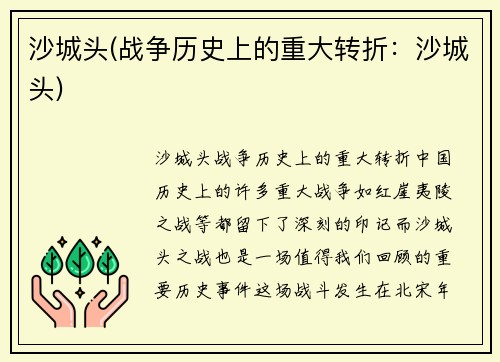 沙城头(战争历史上的重大转折：沙城头)